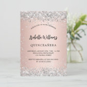 Silberne Quinceanera-Rose Gold Luxus Einladung (Stehend Vorderseite)