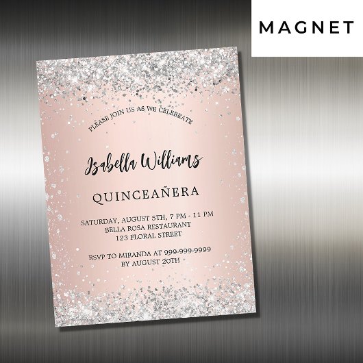 Silberne Quinceanera-Rose Gold Luxus Magneteinladung
