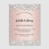 Silberne Quinceanera-Rose Gold Luxus Magneteinladung (Vorderseite)