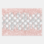 Silberne Quinceanera-Rose Gold rosa Tropfen Geschenkpapier Set (Vorderseite)