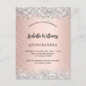 Silberne Quinceanera-Rose Goldbarsche Glitzern Einladungspostkarte (Vorderseite)
