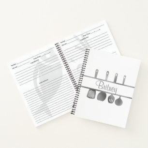 Silberne Rezept-Kochbuch Utensilien Personalisiert Notizblock