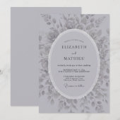 Silberne Romantische Blumenhochzeit Einladung (Vorne/Hinten)