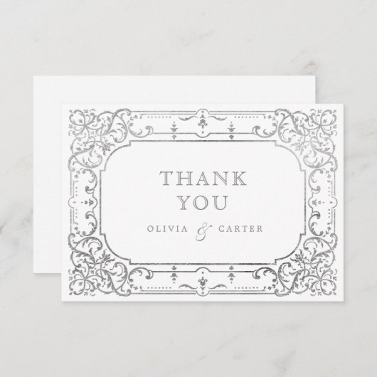 Silberne romantische verzierte Hochzeit Dankeskarte (Vorne/Hinten)