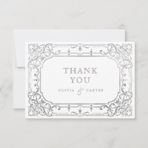 Silberne romantische verzierte Hochzeit Dankeskarte