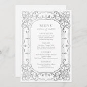 Silberne romantische verzierte Hochzeit Menükarte (Vorne/Hinten)