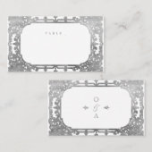 Silberne romantische verzierte Hochzeit Platzkarte (Vorne/Hinten)