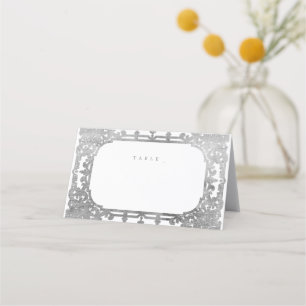 Silberne romantische verzierte Hochzeit Platzkarte