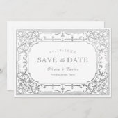 Silberne romantische verzierte Hochzeit Save The Date (Vorne/Hinten)
