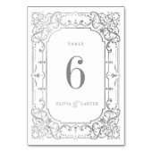 Silberne romantische verzierte Hochzeit Tischnummer (Rückseite)