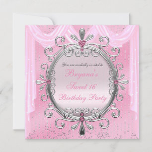 Silberne rosa fancy Rahmen Sweet 16 Party Einladun Einladung