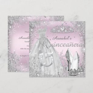 Silberne rosa funkelnde Kleid Tiara Quinceanera Einladung