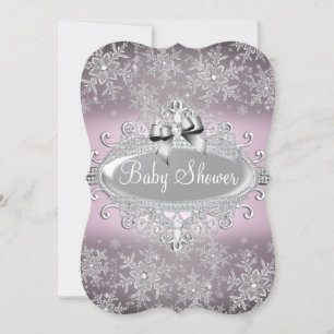 Silberne rosa funkelnde Schneeflocken-Baby-Shower- Einladung