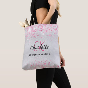 Silberne rosa glitzernde Monogrammanfangsbuchstabe Tasche