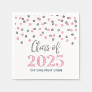 Silberne rosa Konfetti-Abitur-Napkins 2025 Serviette