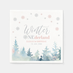 Silberne & Rosa Winter-Onederland-Erstgeburtstagsf Serviette