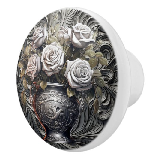 Silberne Rose auf der Silber-Keramik Zeichnete Pul Keramikknauf (Rechts)