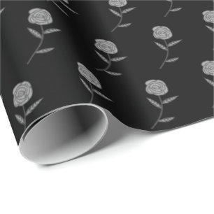 Silberne Rose Ditsy Floral Black Holiday Geschenk Geschenkpapier