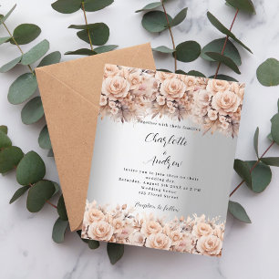Silberne Rose Gold Blumen Elegante Hochzeit Einlad