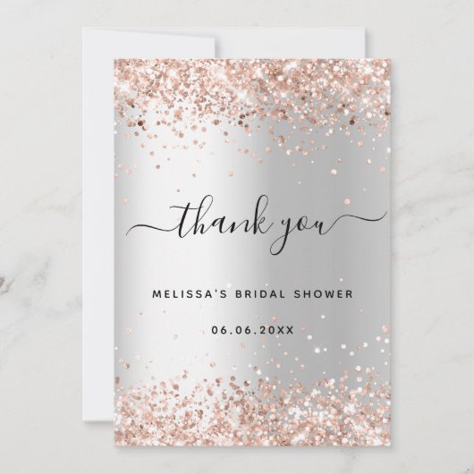 Silberne Rose Gold Brautparty danke Karte (Vorderseite)