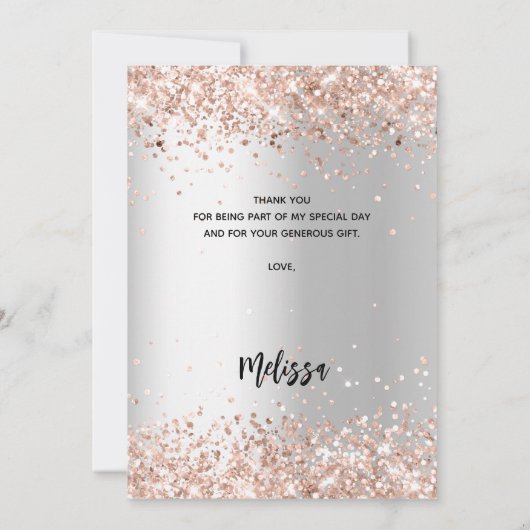 Silberne Rose Gold Brautparty danke Karte (Rückseite)
