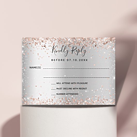 Silberne Rose Gold elegante Hochzeitsfeier UAWG Mitteilungskarte