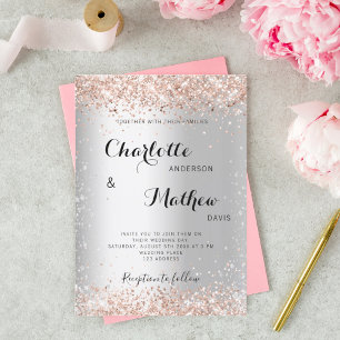Silberne Rose Gold Funkeln formelle Hochzeit Einladung