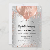 Silberne Rose Gold Glitzer Ballons Einladung (Vorderseite)
