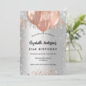 Silberne Rose Gold Glitzer Ballons Luxus Einladung (Stehend Vorderseite)