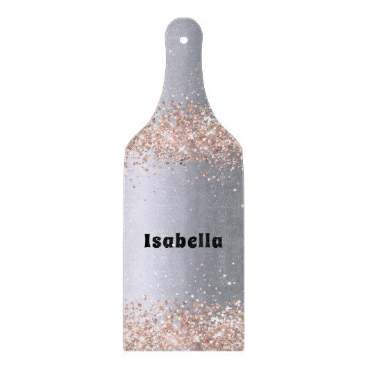 Silberne Rose Gold Glitzer Glitzern Name Schneidebrett (Vorderseite)