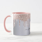 Silberne Rose Gold Glitzer Rosa Monogramm Funkeln Tasse (Links)