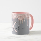 Silberne Rose Gold Glitzer Rosa Monogramm Funkeln Tasse (VorderseiteRechts)