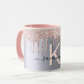 Silberne Rose Gold Glitzer Rosa Monogramm Funkeln Tasse (Vorderseite Links)