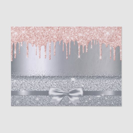 Silberne Rose Gold Glitzer Tropfen erröten elegant Seidenpapier (Vorderseite)