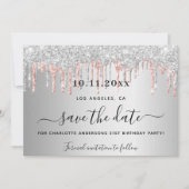 Silberne Rose Gold Glitzer Tropfen Save The Date (Vorderseite)