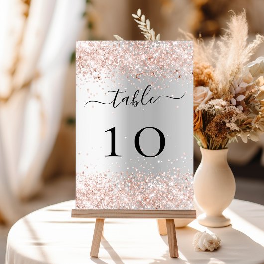 Silberne Rose Gold Glitzern elegant Tischnummer