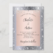 Silberne Rose Gold Glitzern Hochzeit Einladung (Vorderseite)