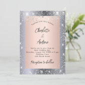 Silberne Rose Gold Glitzern Hochzeit Einladung (Stehend Vorderseite)