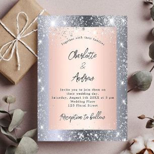 Silberne Rose Gold Glitzern Hochzeit Einladung