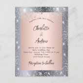 Silberne Rose Gold Glitzern Hochzeit Einladungspostkarte (Vorderseite)