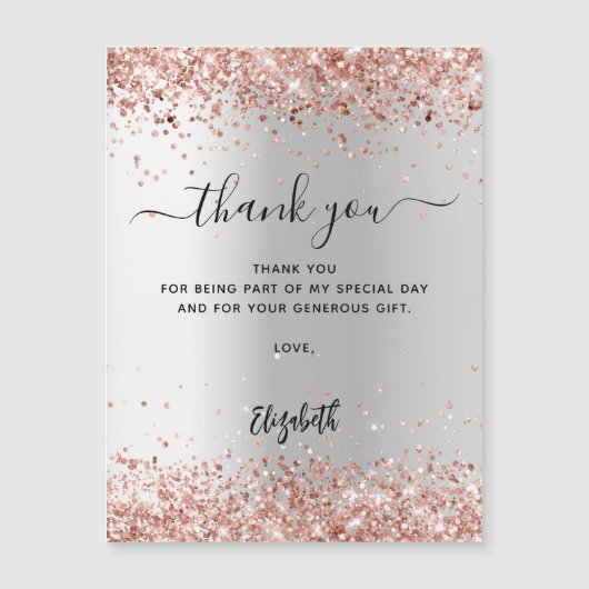 Silberne Rose Gold Magnetkarte danke Magneteinladung (Vorderseite)