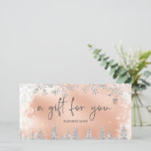 Silberne Rose Gold-Schnee-Pine-Logo-Geschenkgutsch (Stehend Vorderseite)