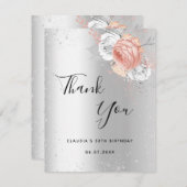 Silberne Rose Goldblume Dankeskarte (Vorne/Hinten)