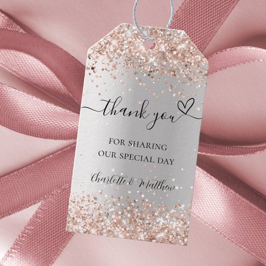 Silberne Rose Goldenes Herz Danke Hochzeit Geschenkanhänger