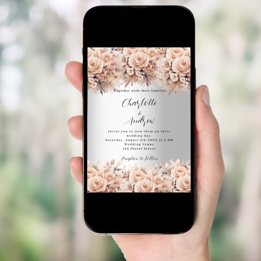 Silberne Rose Goldfloralen Hochzeit Einladung