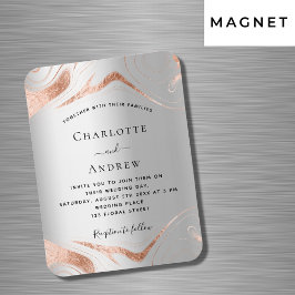 Silberne Rose Goldmarmor Luxus Hochzeitseinladung Magnet