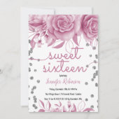 Silberne Rose Rosa Süß 16 | Blumenlampen für Glitz Einladung (Vorderseite)