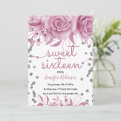 Silberne Rose Rosa Süß 16 | Blumenlampen für Glitz Einladung (Stehend Vorderseite)