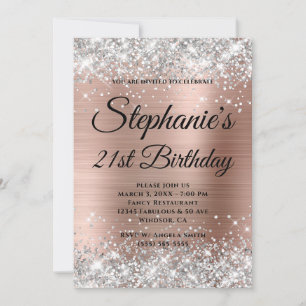 Silberne Roségold-Fancy-Monogramm 21. Geburtstag Einladung