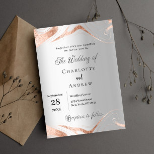 Silberne Roségold-Marmor-Luxus-Hochzeit Einladung